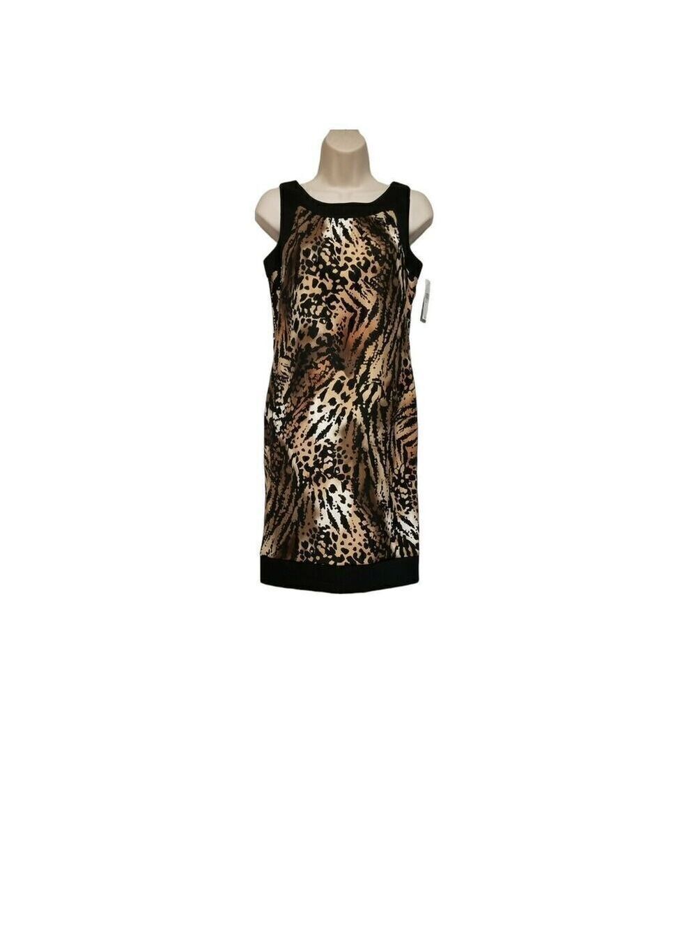 AB Studio Dress. Tiger Print. Black Trim. Size 4. Stretch Fabric. NWT